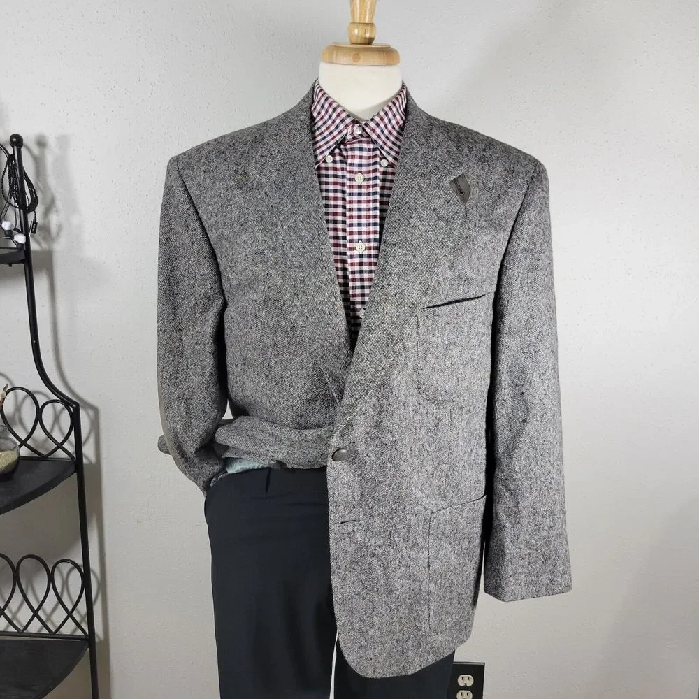 Stafford Options Men's‎ Tweed Sport Coat Blazer Two Button Gray Wool Size 46R